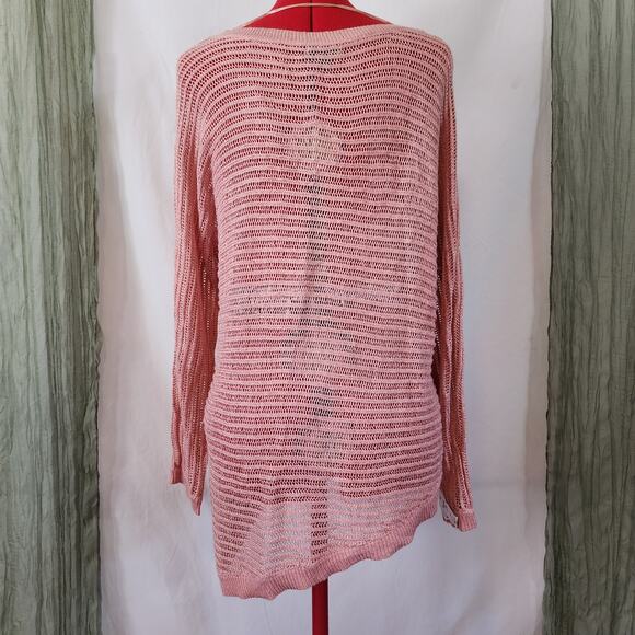 APT. 9 Pink Metallic Open Weave Long Sweater Woman's Size XL - Picture 4 of 6